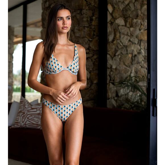 NWT B Swim Sahara Lurex Wyatt Bikini Set Geometric Print Top Large Bottom Medium - Picture 14 of 16